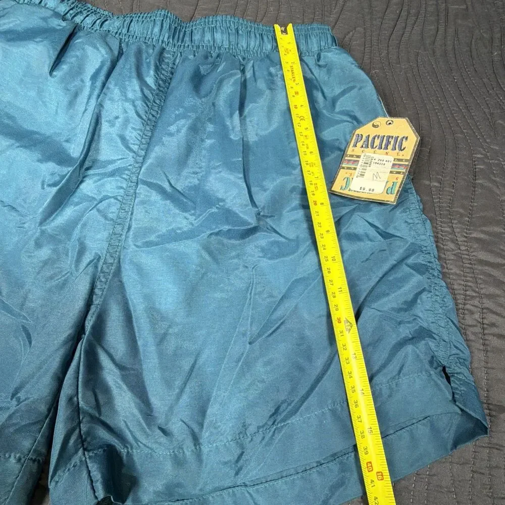 Vtg. Pacific Scene Men's Nylon Swim Trunks Shorts Teal Blue Mesh Lined NOS Sz. M